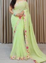Faux Georgette Light Green Traditional Wear Embroidery Work Saree